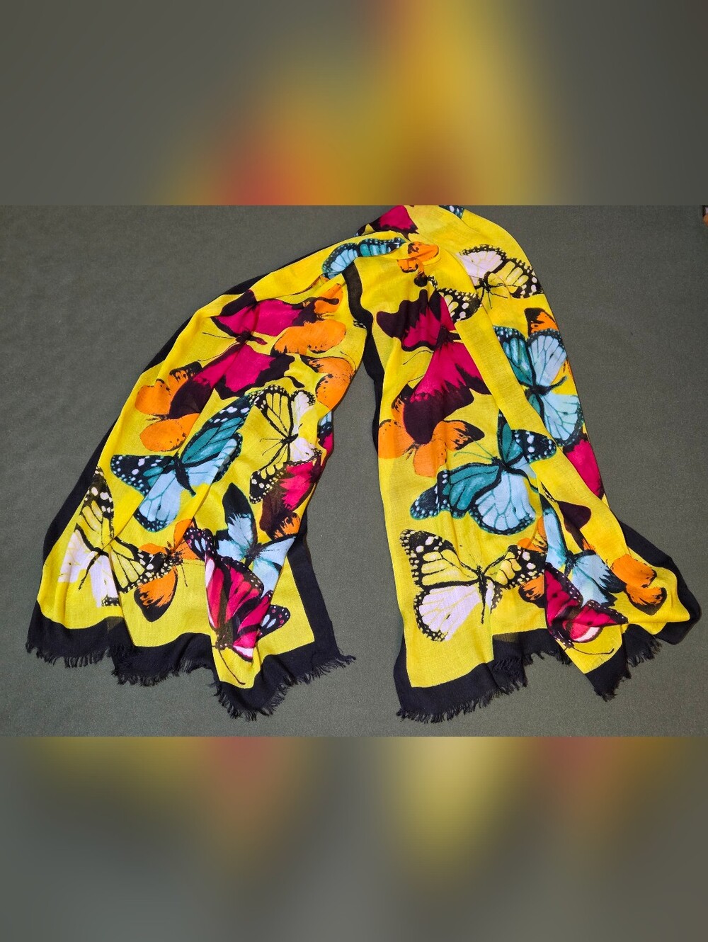 Yellow Butterfly Print Lightweight  Fashion Scarf